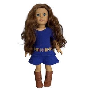 American Girl Doll in Blue Dress with Brown Boots